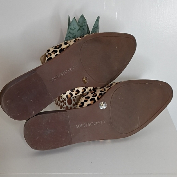 Sole Society Size 7 Cheetah Print Pointed Toe Mules Tan Black Leather Calf Hair - Picture 9 of 10
